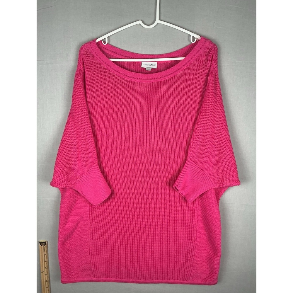 Fashion Bug Womens Pink Knit Sweater Size L Cotton 3/4 Sleeve Casual